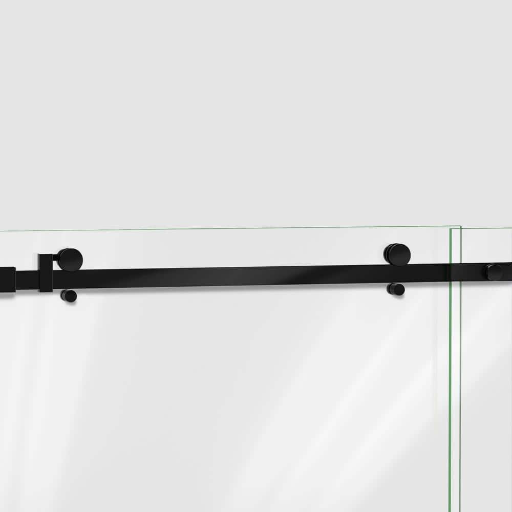 Matte Black Frameless Sliding Shower Door with Clear Glass