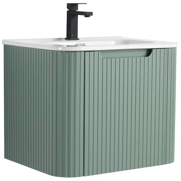 Caskvalley 24 in. Floating Bath Vanity in Mint Green with White Ceramic Sink Top Assembled