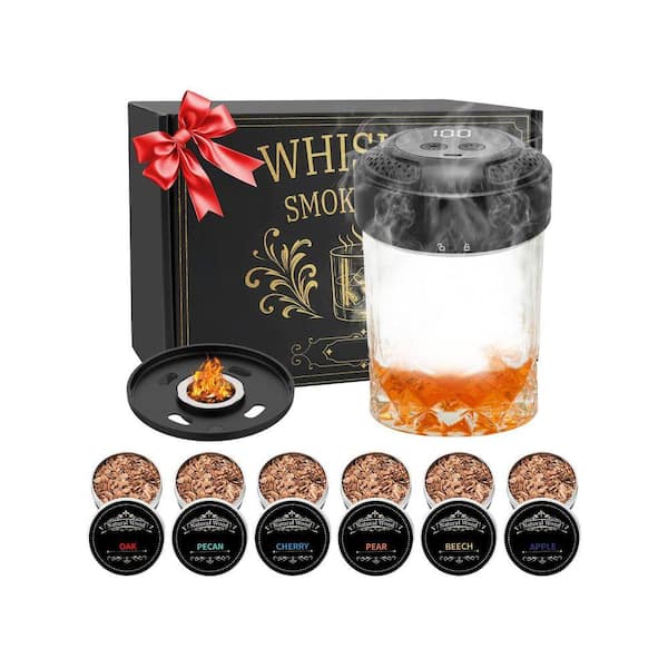 Kit Black Electric Stainless Steel Cocktail Smoker with 6 Wood Chips LED Light for Home Bar Whiskey Drinks