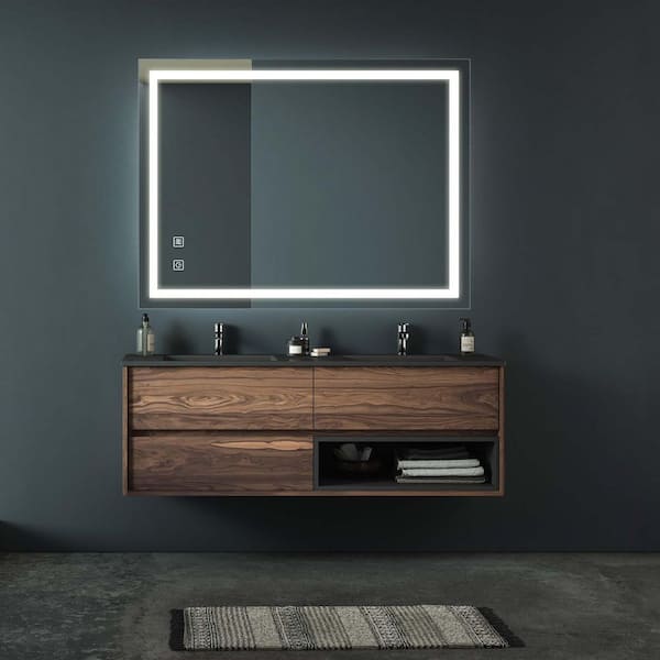 Silver 32 in. W x 24 in. H Rectangular Frameless Mirror with LED