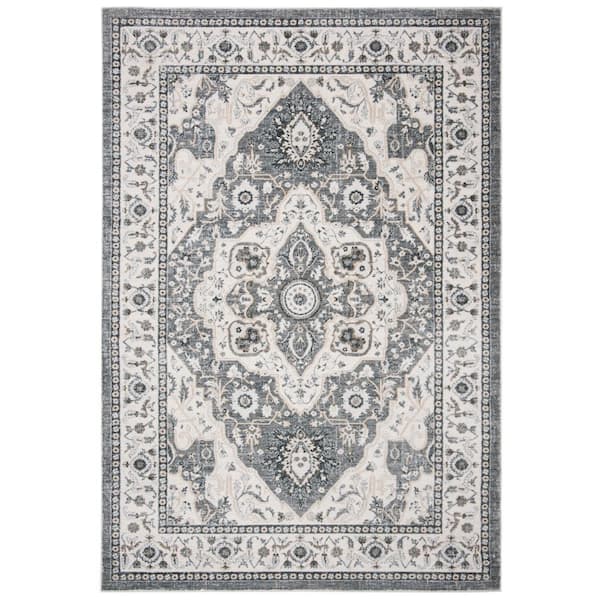 SAFAVIEH Isabella Gray/Cream 5 ft. x 8 ft. Medallion Border Area Rug