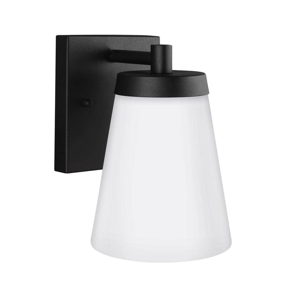 Renville Modern Black Outdoor Wall Sconce with Satin Etched Glass