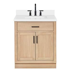 Hepburn 31 in. W x 22 in. D x 36 in. H Single Freestanding Bath Vanity in Oak with Pure White Quartz Top