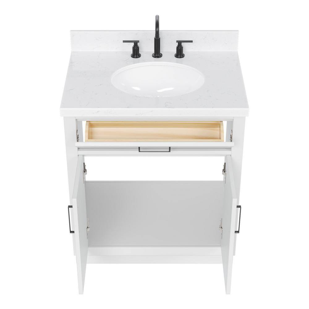 White Freestanding Single Bathroom Vanity with Carrara Quartz Top