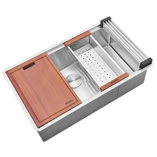 Roma Pro 32 in. Undermount Single Bowl 16-Gauge Stainless Steel Workstation Kitchen Sink with Rounded Corners