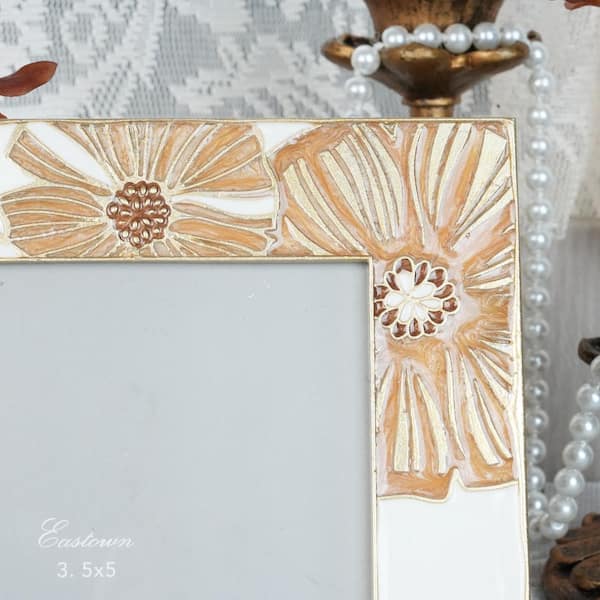 HOMZENE Leaf Floral 5.71 x 7.28 Orange Matted Ceramic Picture