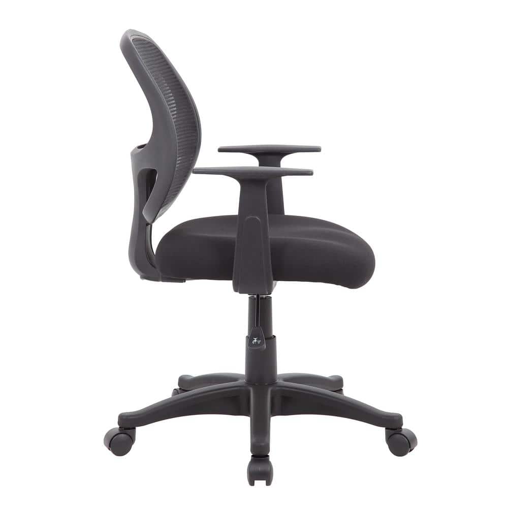 Black Mesh Task Chair with Fixed T-Arms and Lumbar Support