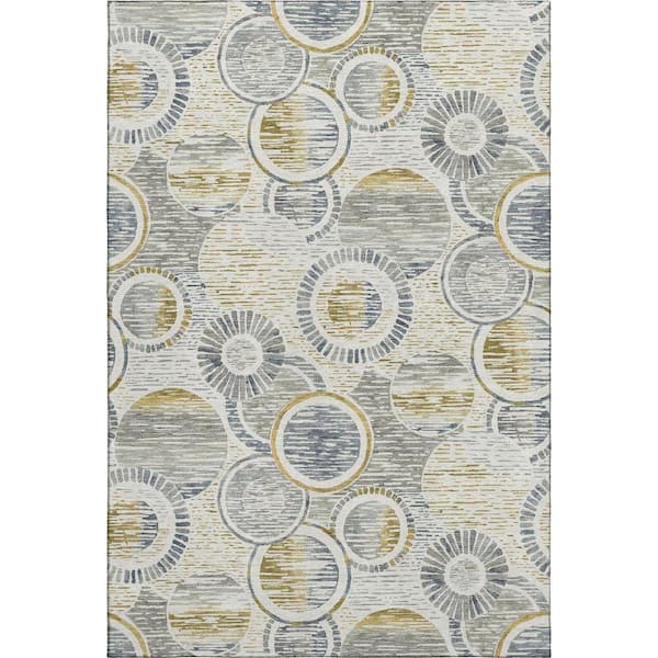 Mayfield Premium Machine Washable Abstract AMF2206 Ivory 9 ft. x 12 ft. Area Rug