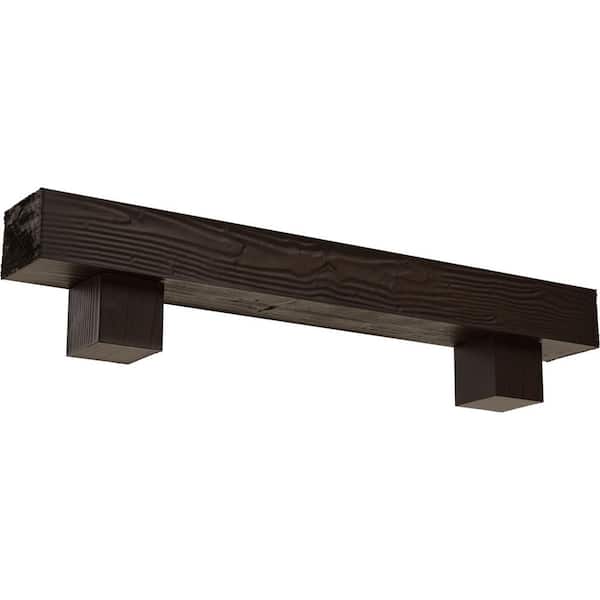 Ekena Millwork 8 in. x 12 in. x 3 ft. Sandblasted Faux Wood Fireplace Mantel Kit with Alamo Corbels, Natural Mahogany
