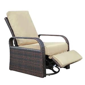Khaki Adjustable Wicker Outdoor Recliner with Water Resistant Cushions