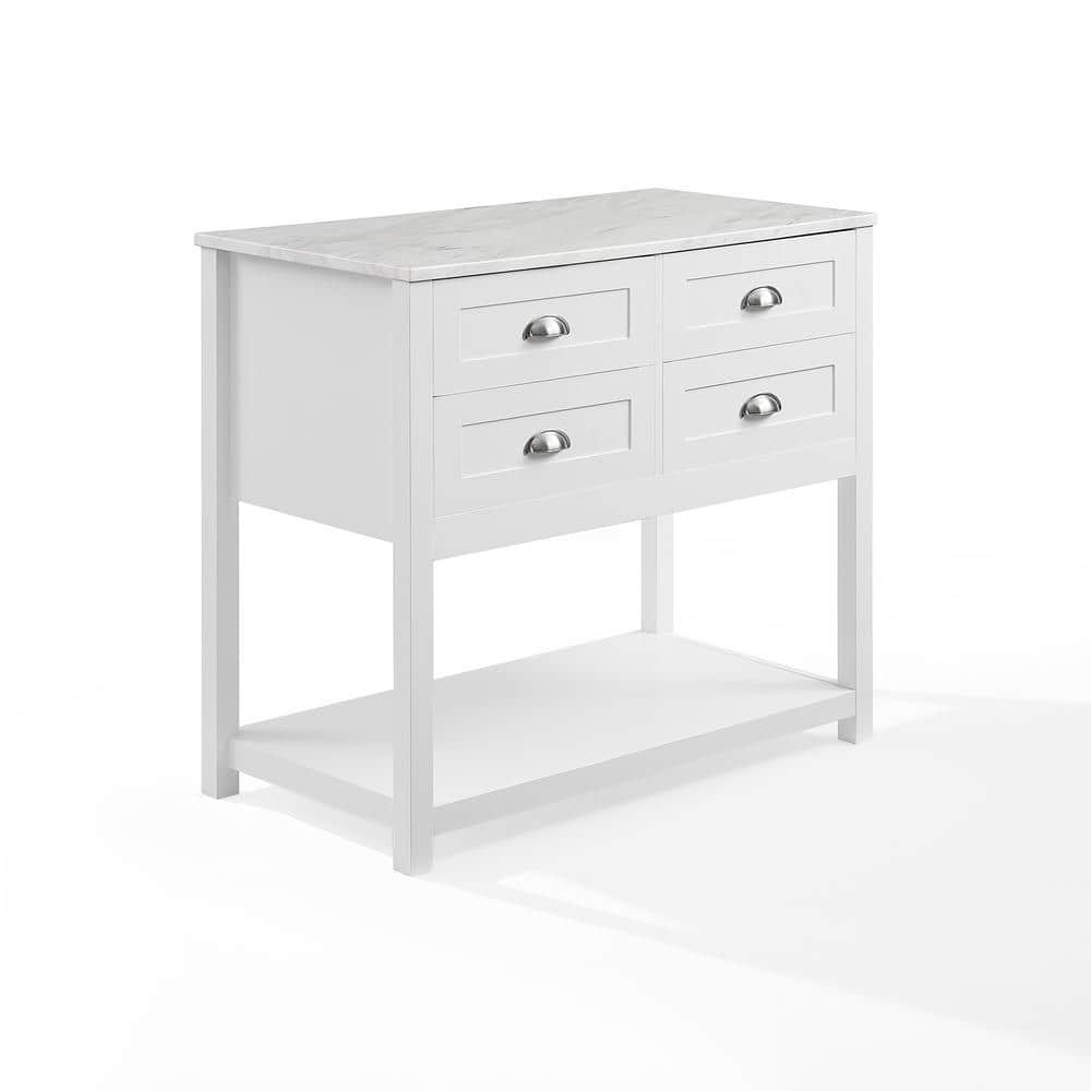 White Faux Marble Top Kitchen Island Cart with Storage