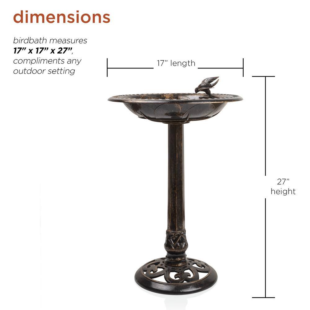 Bronze Plastic Bird Bath with Bird Figurine, 27-Inch