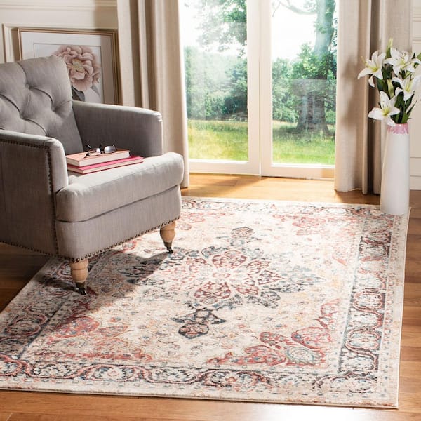 Carlyle 7 ft. x 9 ft. Ivory/Burgundy Medallion Distressed Area Rug