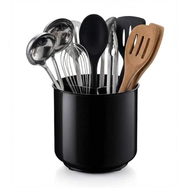 Jumbo Extra Large Sturdy Rotating Utensil Holder with No-Tip Weighted Base and Rust Proof for Kitchen Utensils, Black