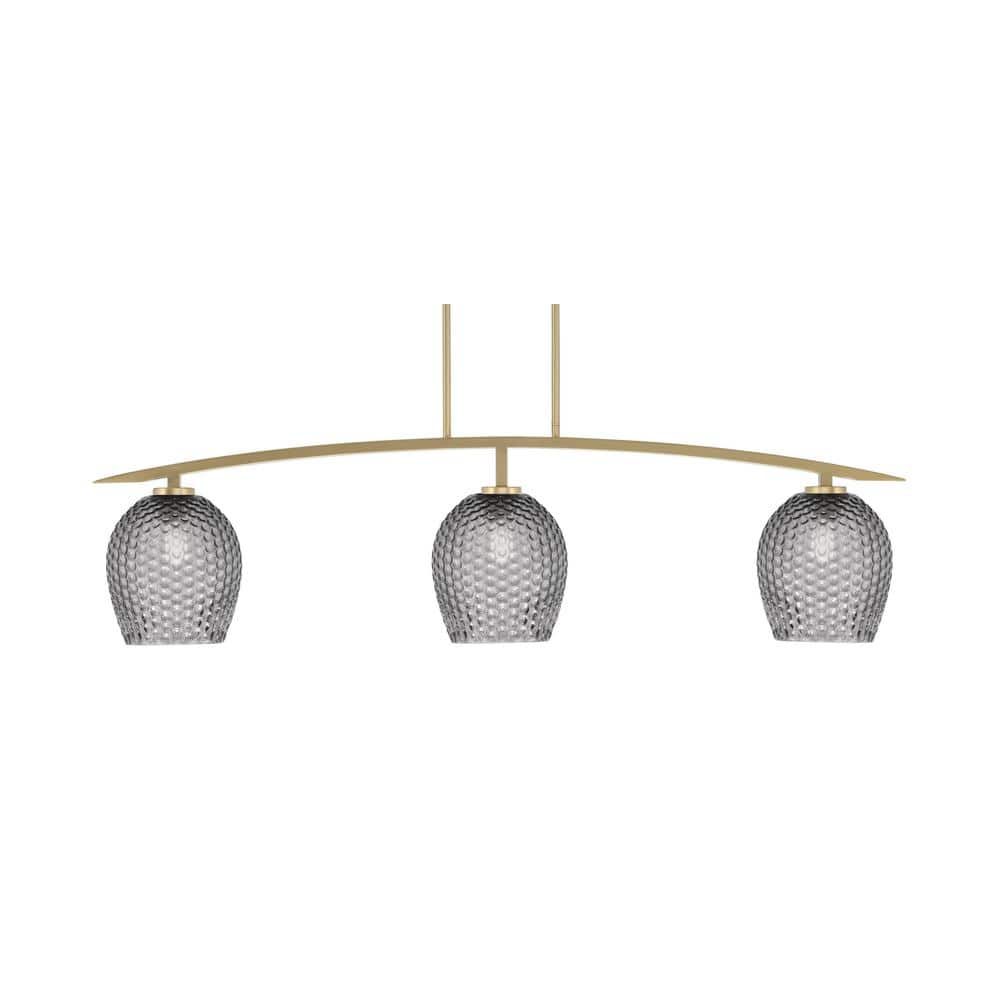 Siena 3-Light New Age Brass Billiard Light with 7.5 in. Smoke Textured Glas