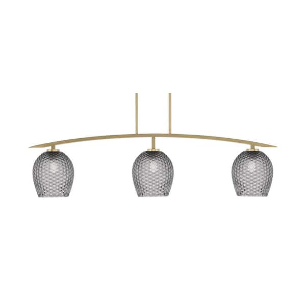 Unbranded Siena 3-Light New Age Brass Billiard Light with 7.5 in. Smoke Textured Glass Shades No Bulbs Included