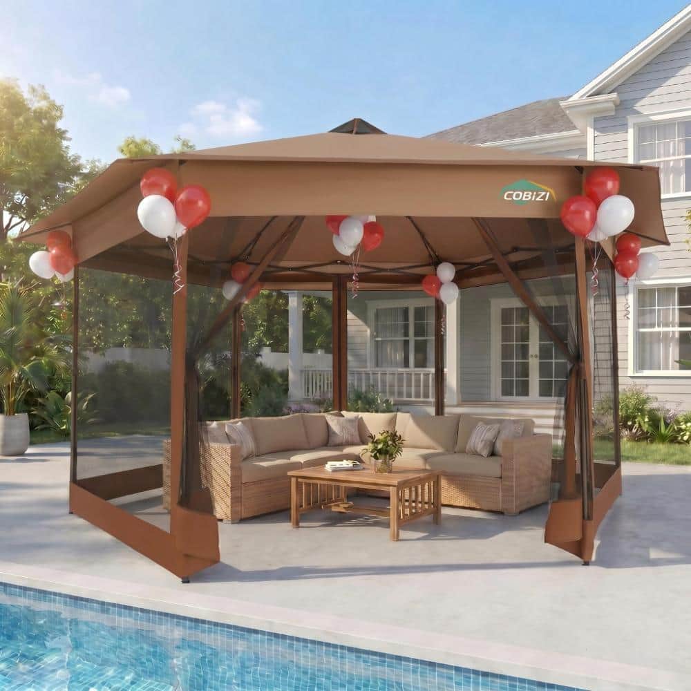 COBIZI 13x13ft Pop Up Gazebo Tent with Mosquito Netting, Hexagonal