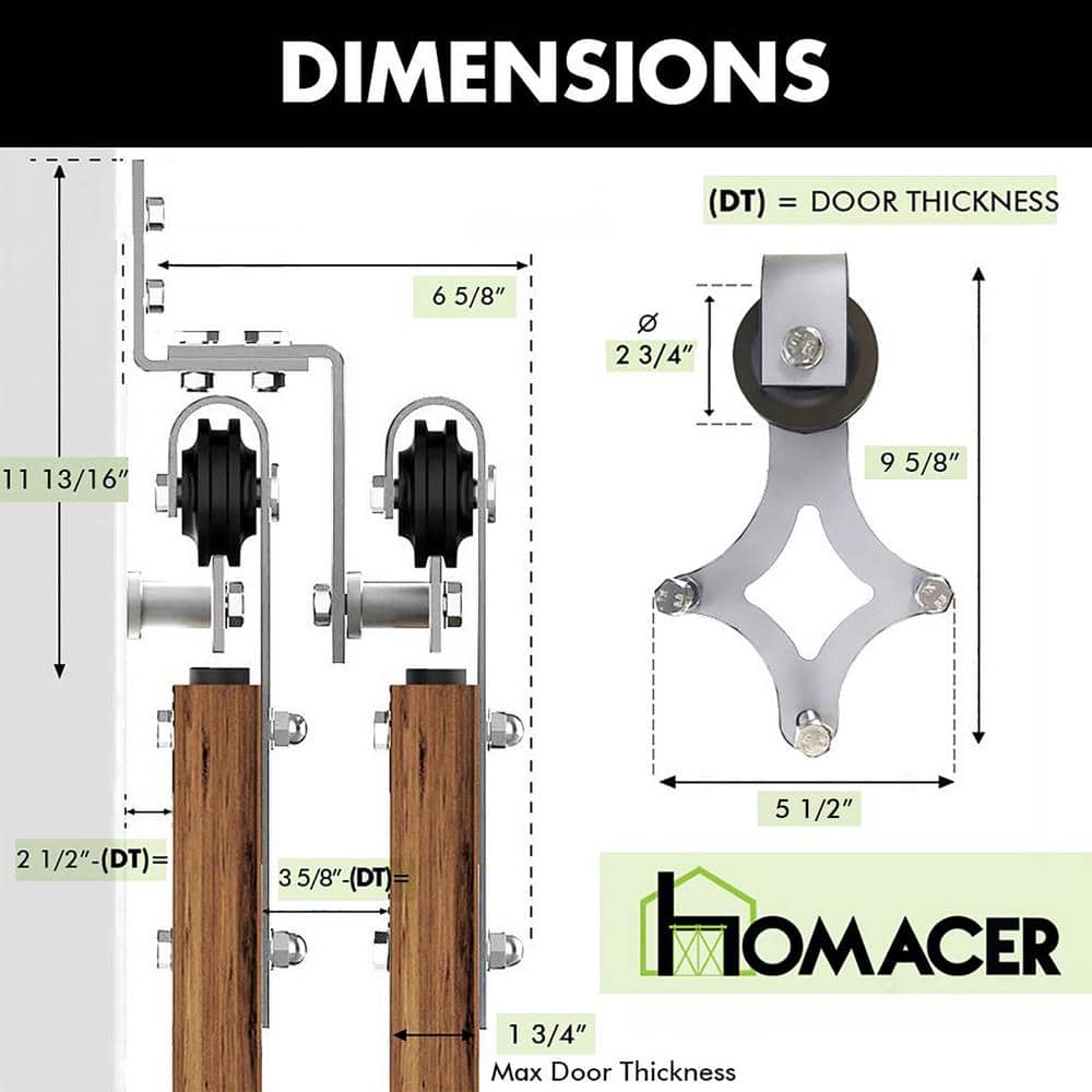 Brushed Nickel Double Track Diamond Bypass Barn Door Hardware Kit