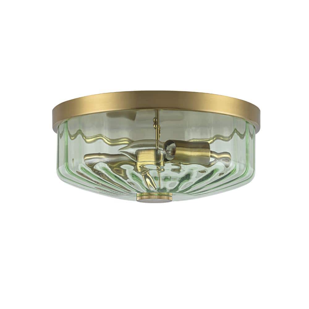11.8 Inch Modern 2-Light Gold Drum Ceiling Light with Green Ribbed Glass Shade for Hallway Bedroom price history on PriceWatchPro