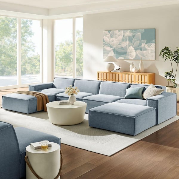 Restore Fabric Upholstered 6-Piece Modular Sectional Sofa in Sky