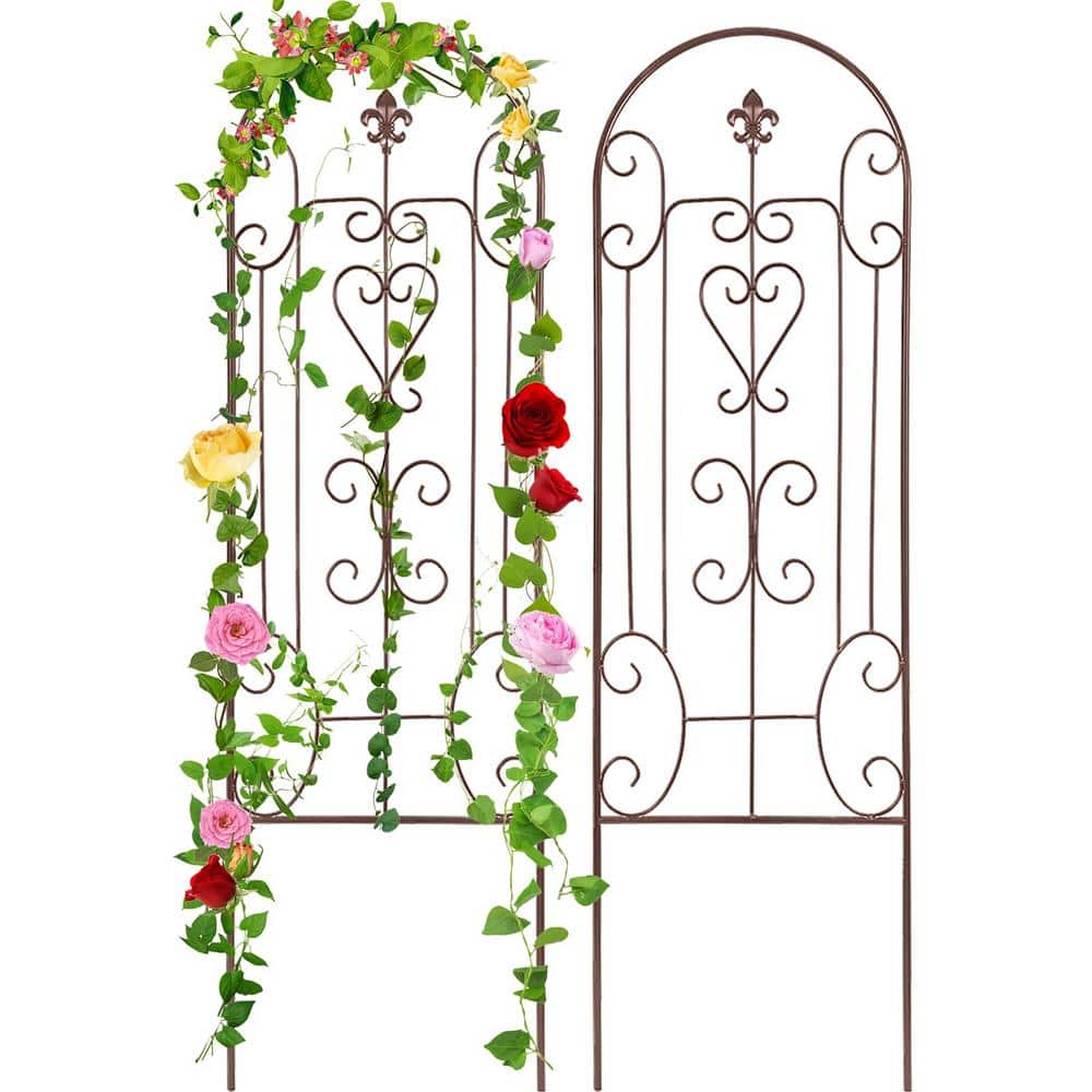 Garden Trellis for Climbing Plants 60 in. x 18 in. Brown Iron Potted Suppor