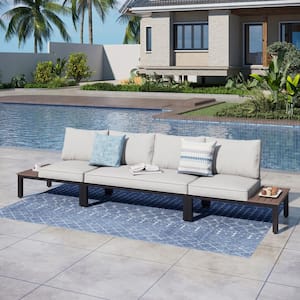 Metal 4-Seat 3-Piece Outdoor Patio Conversation Set with Gray Cushions