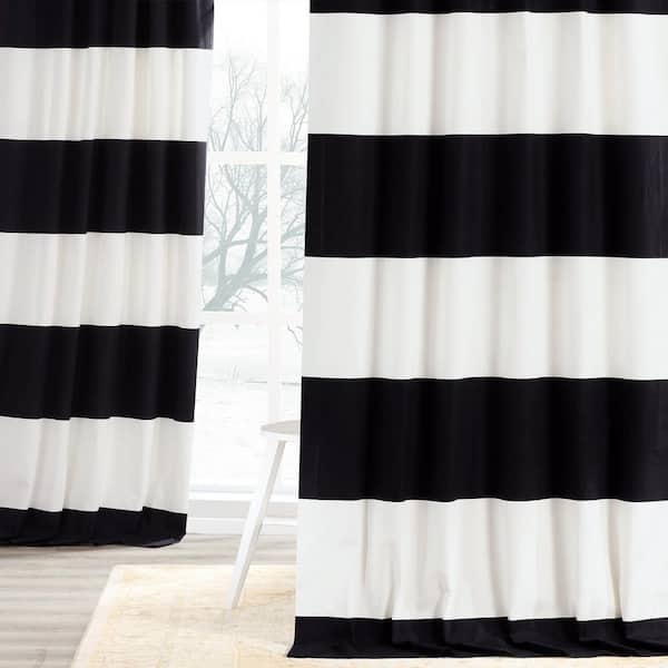 Exclusive Fabrics Furnishings Onyx Black Off White Striped Rod Pocket Room Darkening Curtain 50 In W X 84 L Prct Hs06 Exclusive Fabrics Furnishings Onyx, Grey Black And White Striped Curtains
