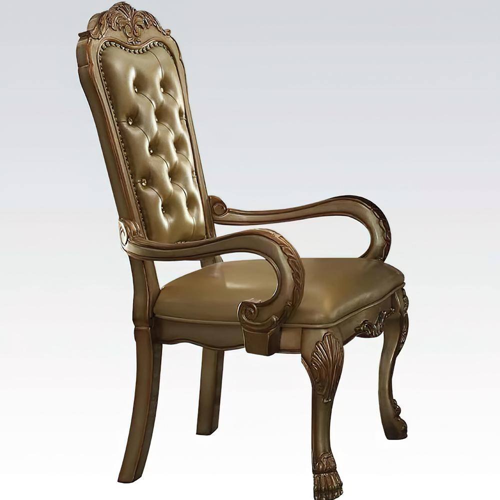 Bone Faux Leather Upholstered Armchair with Gold Patina Finish