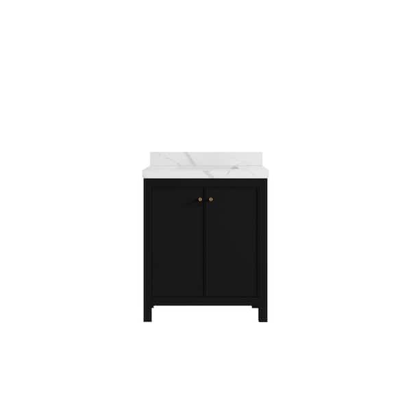 Willow Collections Chicago 30 in. W x 22 in. D x 36 in. H Single Sink Bath Vanity Center in Black with 2 in. Calacatta Laza Qt. Top