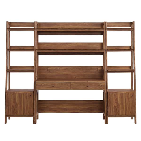 Bixby 90 In W Rectangular in Walnut 3-Piece Home Office Desk and Bookshelf Display Case