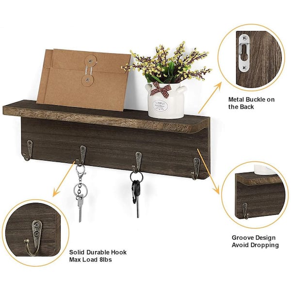 Oumilen Brown Mail and Key Holder for Wall with 6-Key Hooks 1