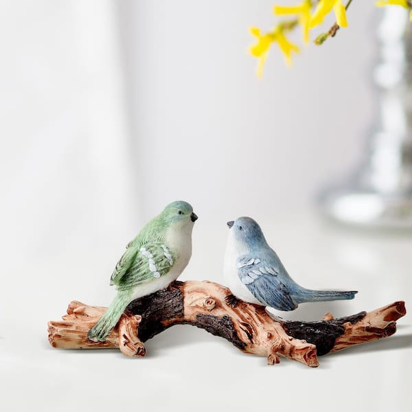 5.5 in Blue Resin Bird Couple on Branch