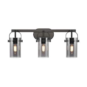 Pilaster II Cylinder 24.88 in. 3-Light Matte Black Vanity Light with Glass Shade