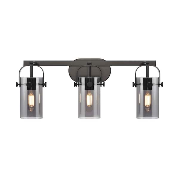 Innovations Pilaster II Cylinder 24.88 in. 3-Light Matte Black Vanity Light with Glass Shade