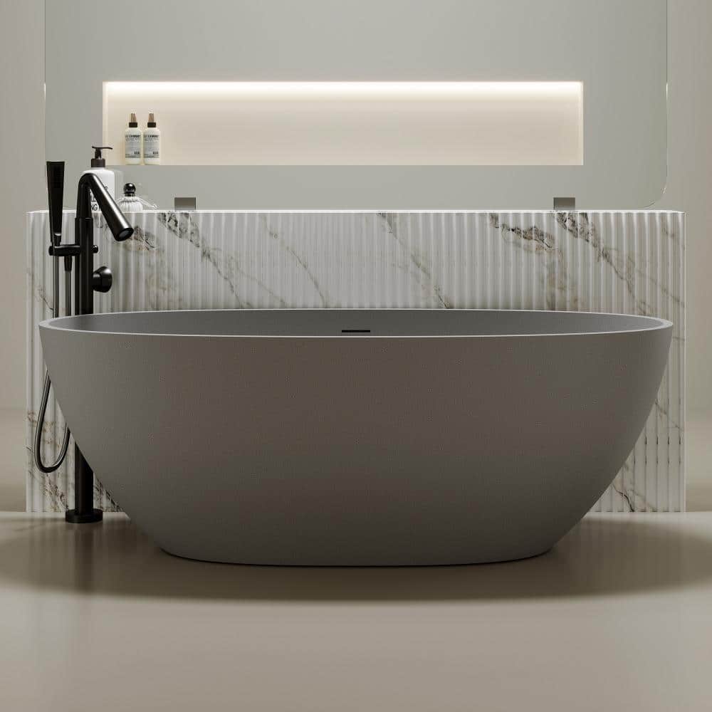 55 Inch Compact Freestanding Bathtub, Stone Resin Soaking Tub with Overflow and Pop-Up Drain price history on PriceWatchPro