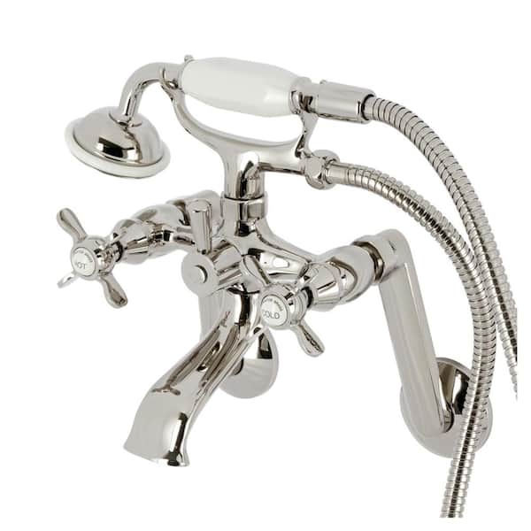 Kingston Brass Kingston 3-Handle Wall-Mount Clawfoot Tub Faucet with Hand Shower in Polished Nickel
