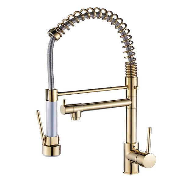 GIVING TREE Single-Handle Deck Moun Pull Out Sprayer Kitchen Faucet in Brushed Gold
