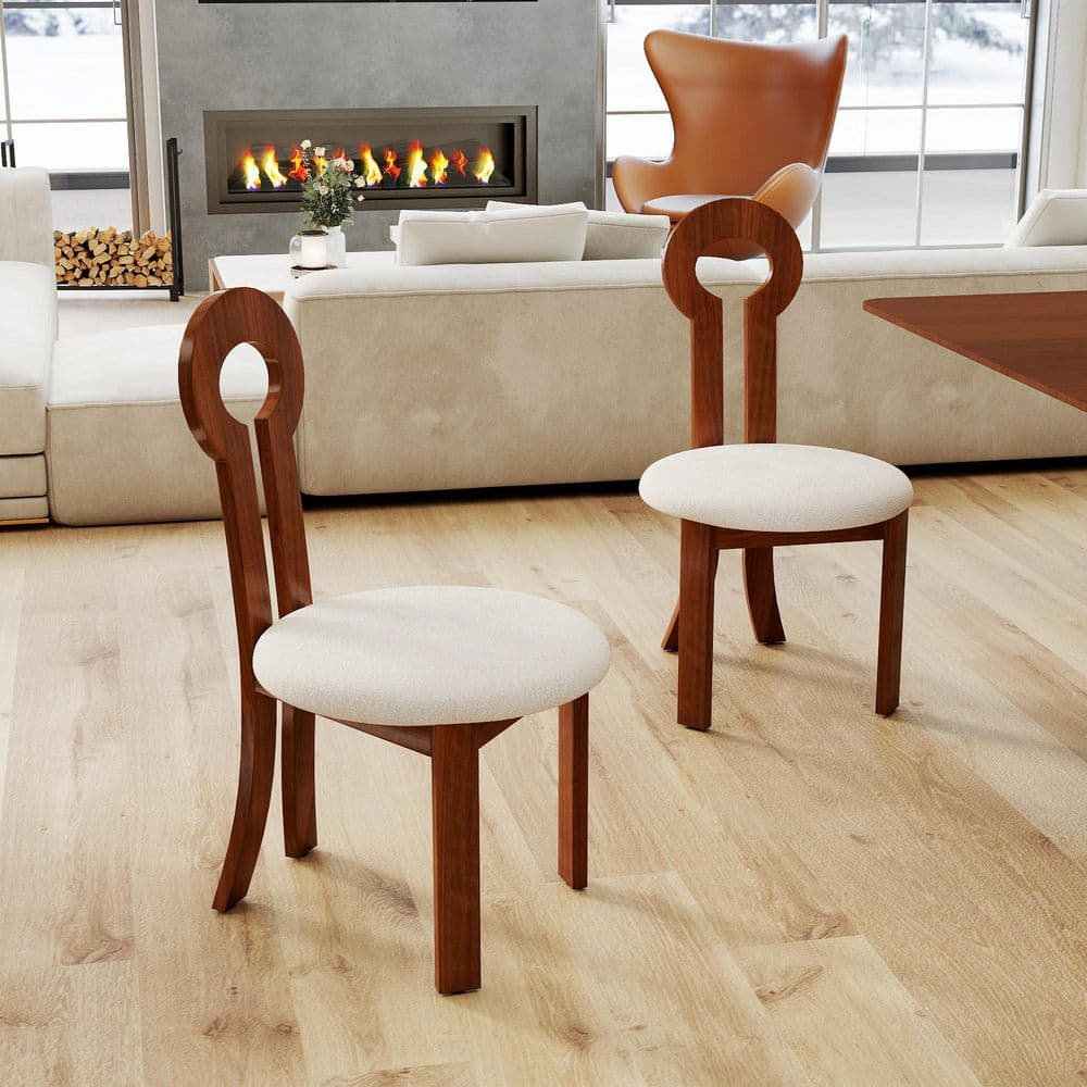 (Set of 2) Modern Lambswool Sitting Cushion Rubber Wood Dining Chair Desk Chair Furniture in Brown