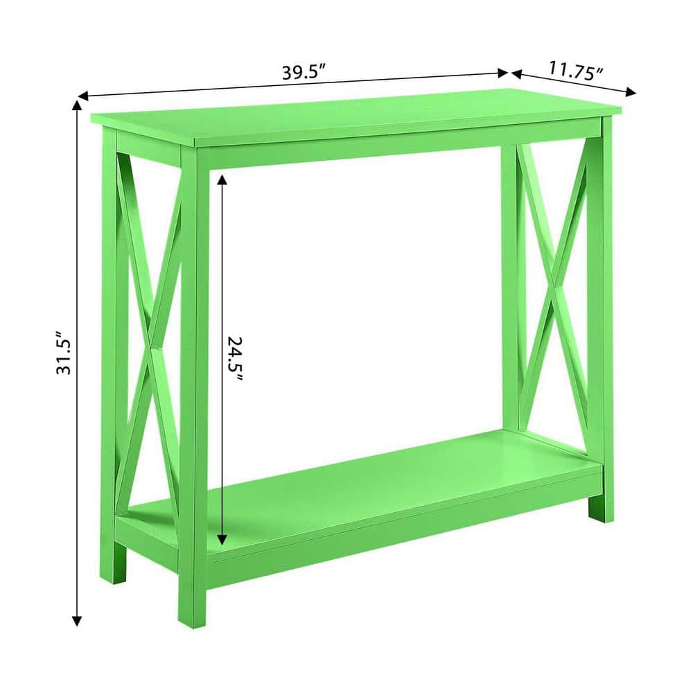 Lime Green Wood Console Table with Storage Shelves