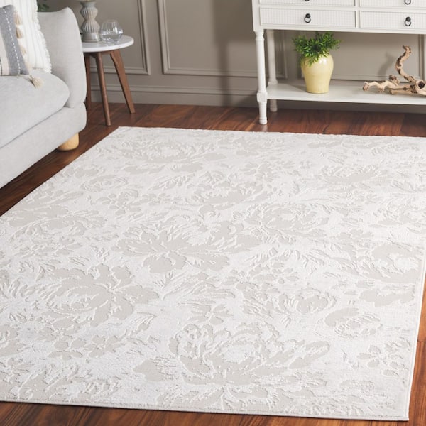 Saylor 6 ft. x 6 ft. Ivory Solid Leaf Square Area Rug