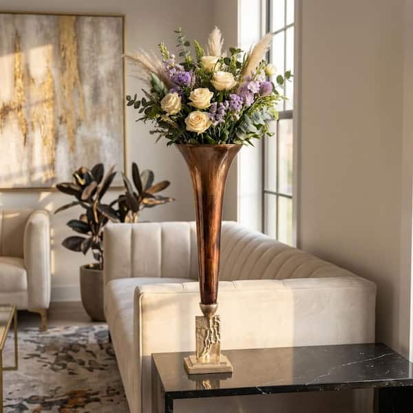 31 in. Bronze Glass Trumpet Form Decorative Vase