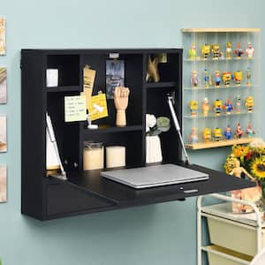 24 in. Wall-Mount Black Floating 0 Drawer Secretary Desk with Foldable Space Saving Laptop Workstation