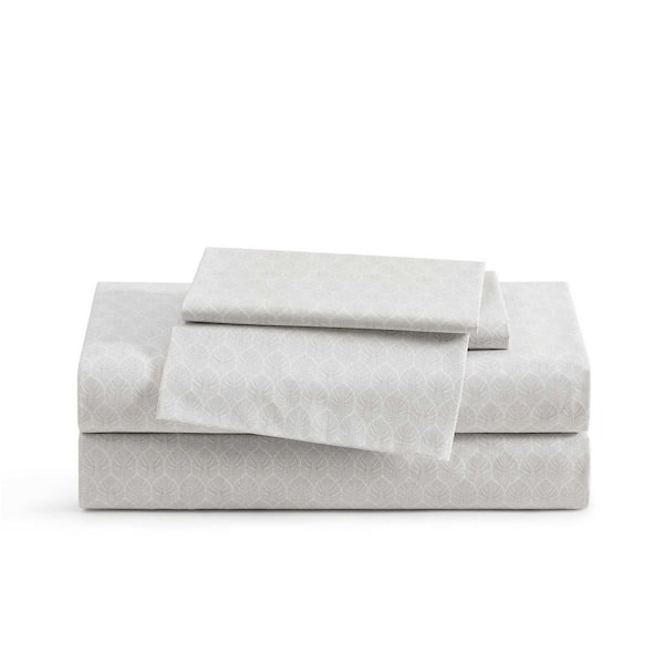 Line Palms 4-Piece Stone Grey Cotton Percale Queen Sheet Set