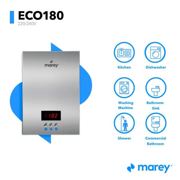 MAREY - 18 kW, 4.4 GPM ETL Certified 220-Volt Self-Modulating Residential Multiple Points of Use Tankless Electric Water Heater