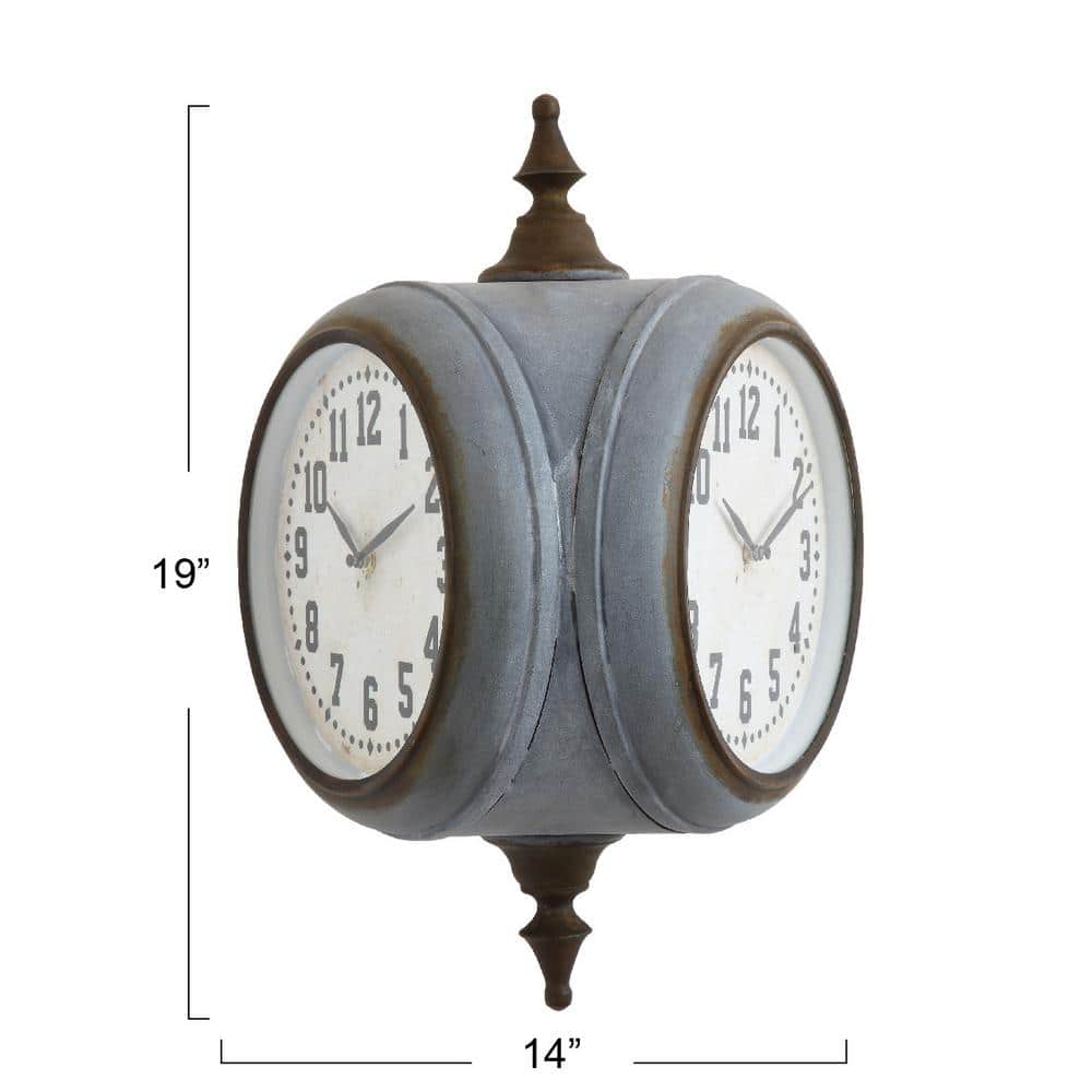 Distressed Gray and Brown Double-Sided Metal Wall Clock