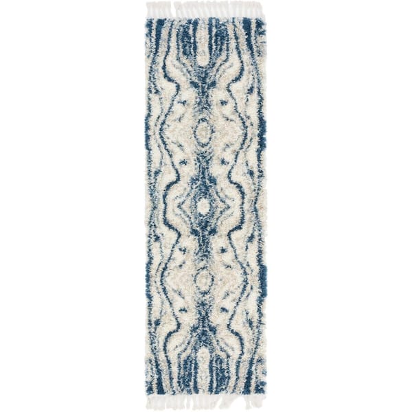 Unique Loom Hygge Shag Valley Blue 2 ft. 7 in. x 8 ft. 2 in. Runner Rug