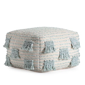 French 75 22 in.  x 22 in.  x 16 in. Beige and Green Pouf
