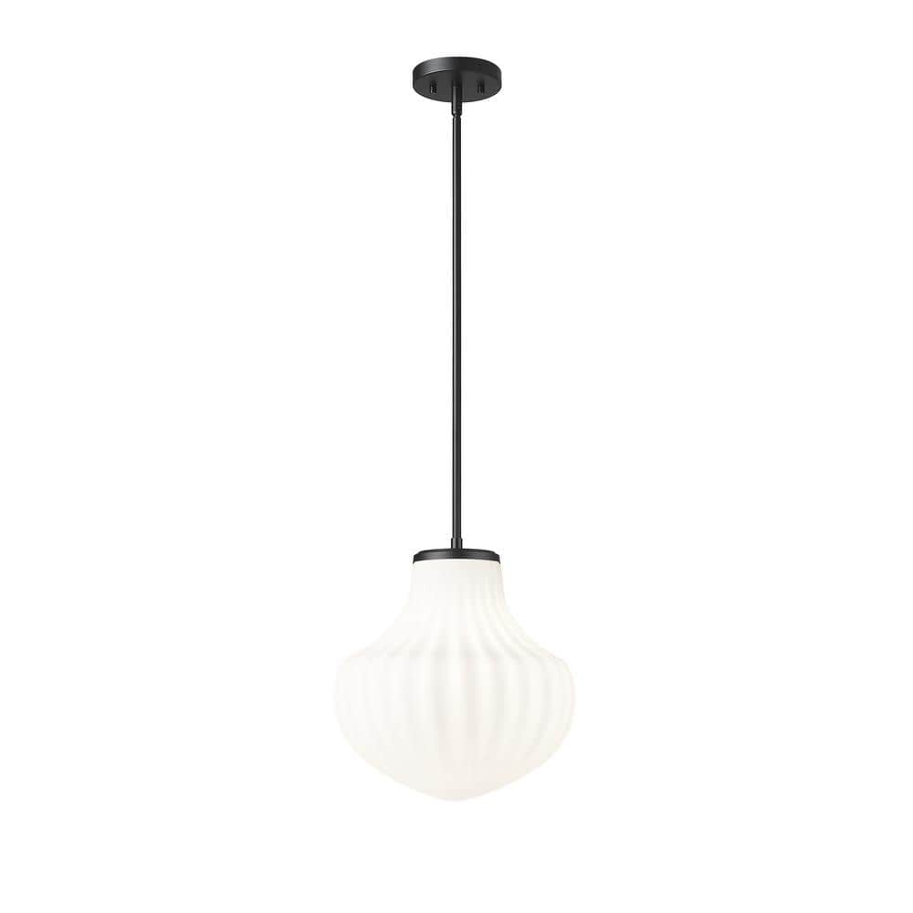 Newbury 60-Watt 1-Light Matte Black Pendant-Light with White Opal Glass sha