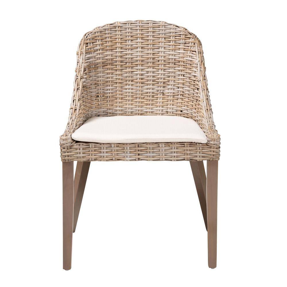 Lara Gray Rattan and Mahogany Wood Bohemian Dining Chair