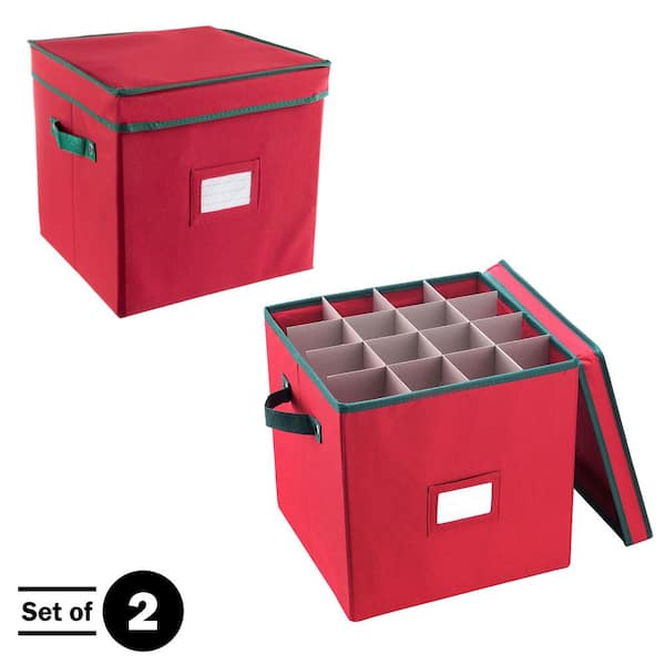 Elf Stor 2.5 in. Red Oxford Canvass Christmas Ornament Storage Box 64- Ornaments (Set of 2) 83-DT5021-2PK - The Home Depot